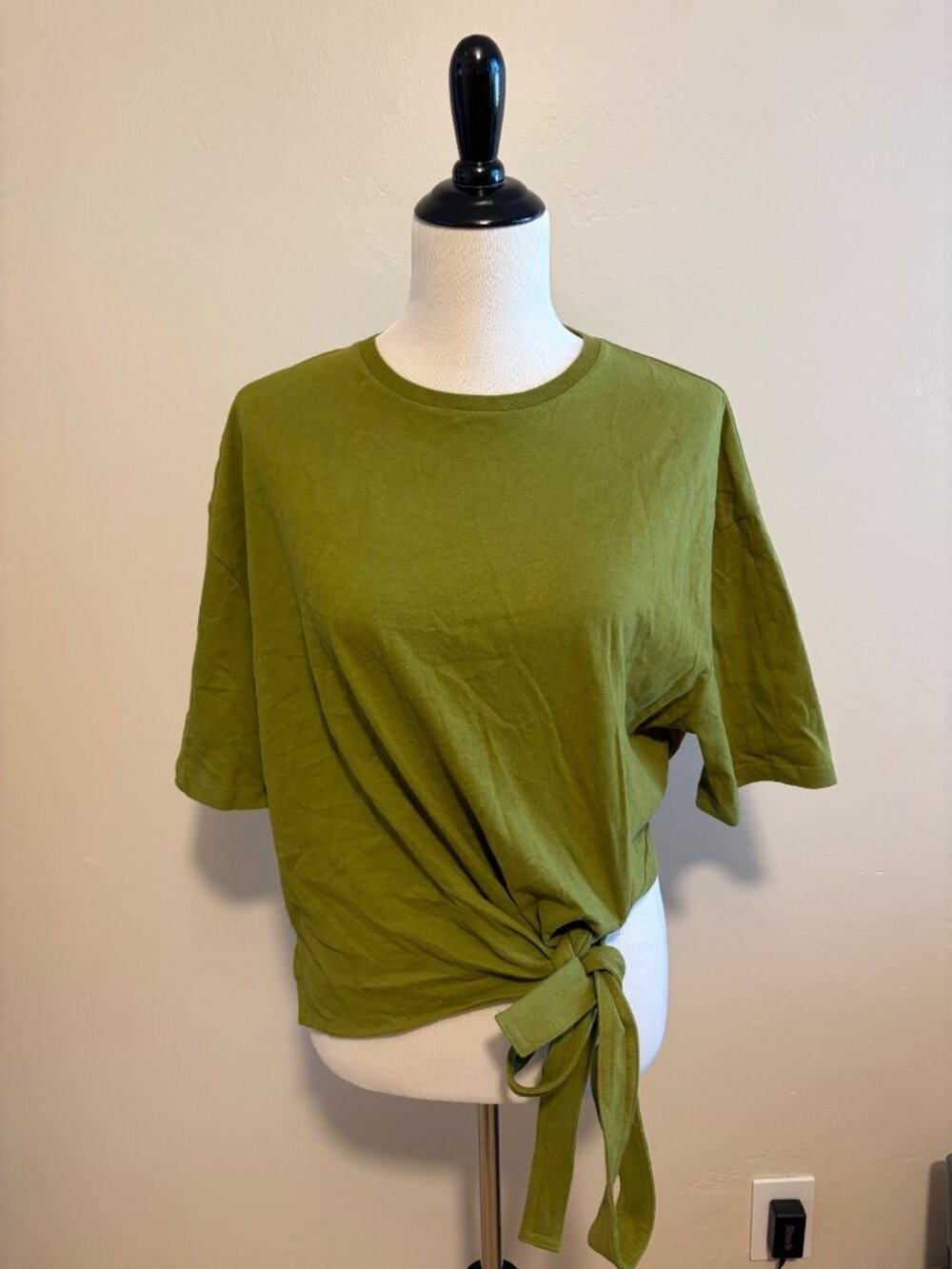 Fabletics Rue Tie T-Shirt Olive XS 100% Cotton Casual Tie Detail w/Defects NWT